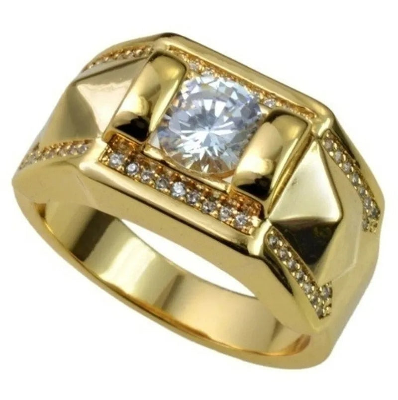 1pcs Luxury Women Ring Metal Carving Gold Color Inlaid Zircon Stones Couple Rin image 0