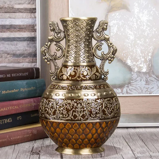 Flower Vase Vintage Home Decor Antique Flower Carved Metal Vase Luxury Tabletop image 0