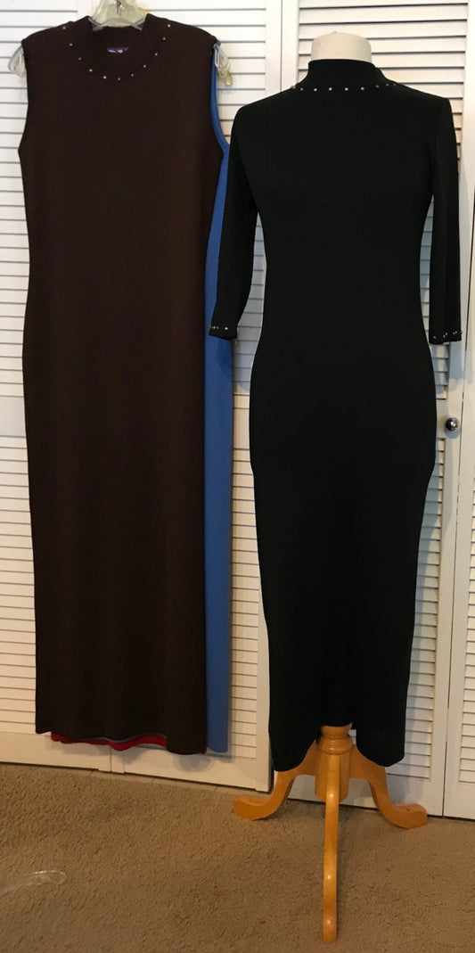 Aurora Women Dress Knit Black Lite Long Sleeve Full Length Size L image 0