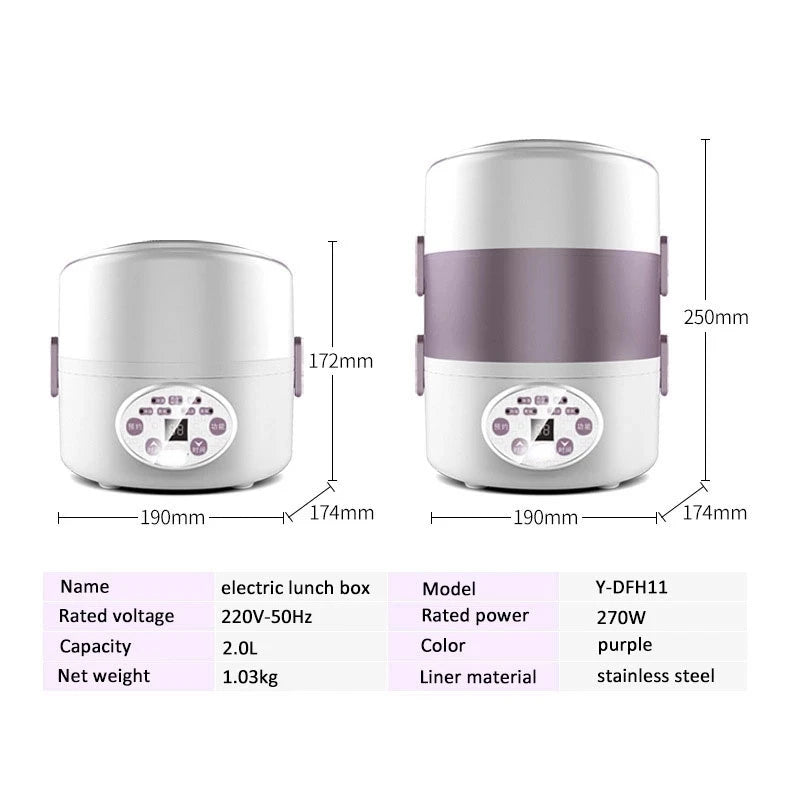 2024  Lunch Box 3 Layer Multifunction Steam Heating Rice Cooker with Steamer Po image 7