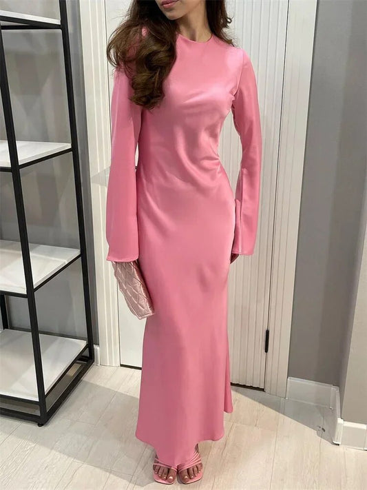 Tossy Satin Fashion Slim Maxi Dress For Women Long Sleeve High Waist Elegant So image 0