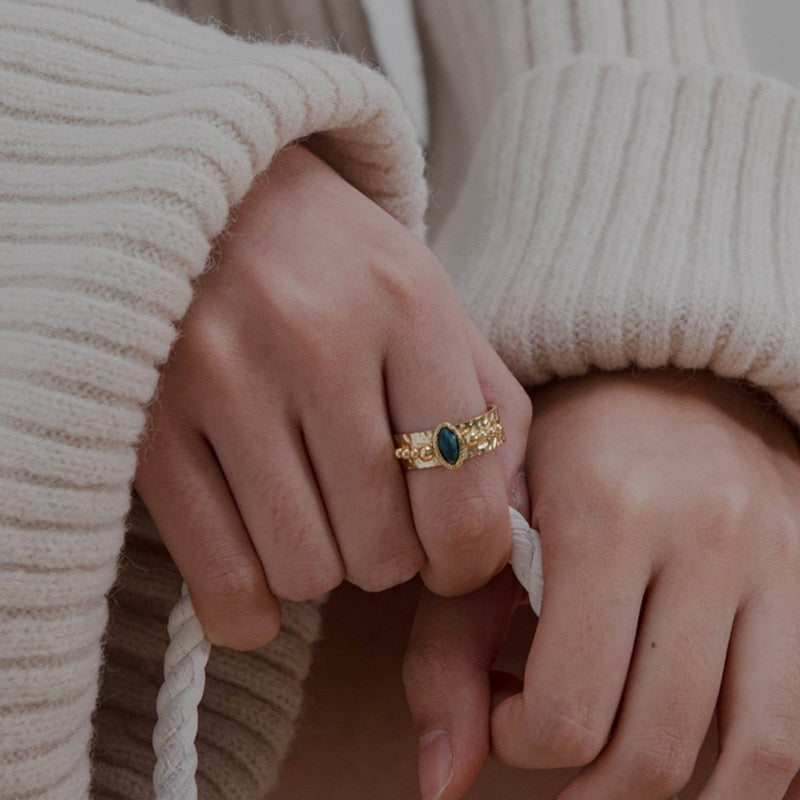 Creative Gold Plated Stainless Steel Rings for Women Simple Geometric Round Nat image 22