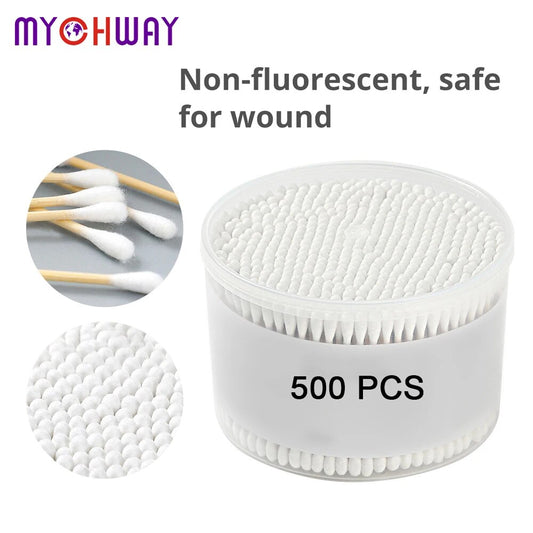 500pcs Dual Head Makeup Cotton Swabs Buds Disposable Wood Brushes Clean Stick image 0