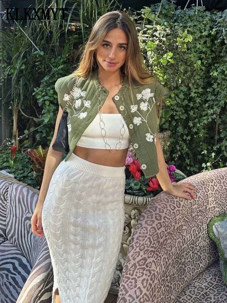 TRAF 2024 Embroidered Vests For Women New Fashion Sleeveless Jackets Female Ves image 3