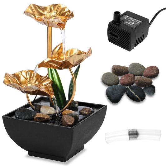 Small Lotus Waterfall Tabletop Fountain with Rocks Relaxation Fountains Desktop image 0
