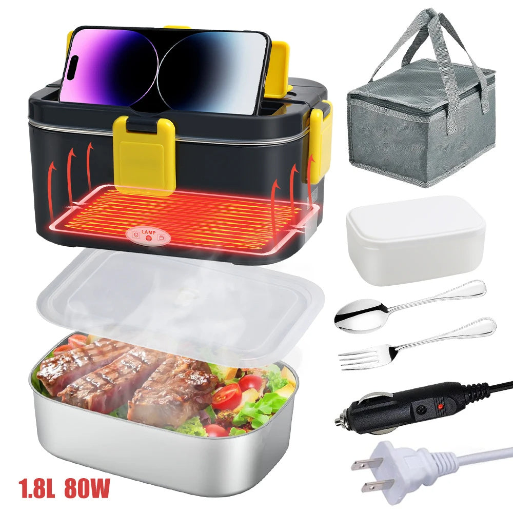 80W 4in1 Electric Lunch Box 1.8L Large Capacity Stainless Steel Student Lunch B image 3