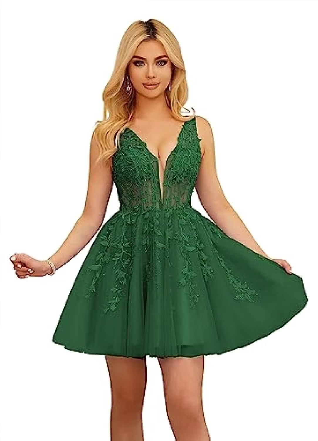 Beautiful V-Neck Sleeveless Cocktail Party Dresses Appliques Beading A-Line Sho image 2