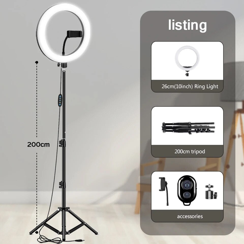 10" 26cm LED Selfie Ring Light Photography Video Light RingLight Phone Stand Tr image 5