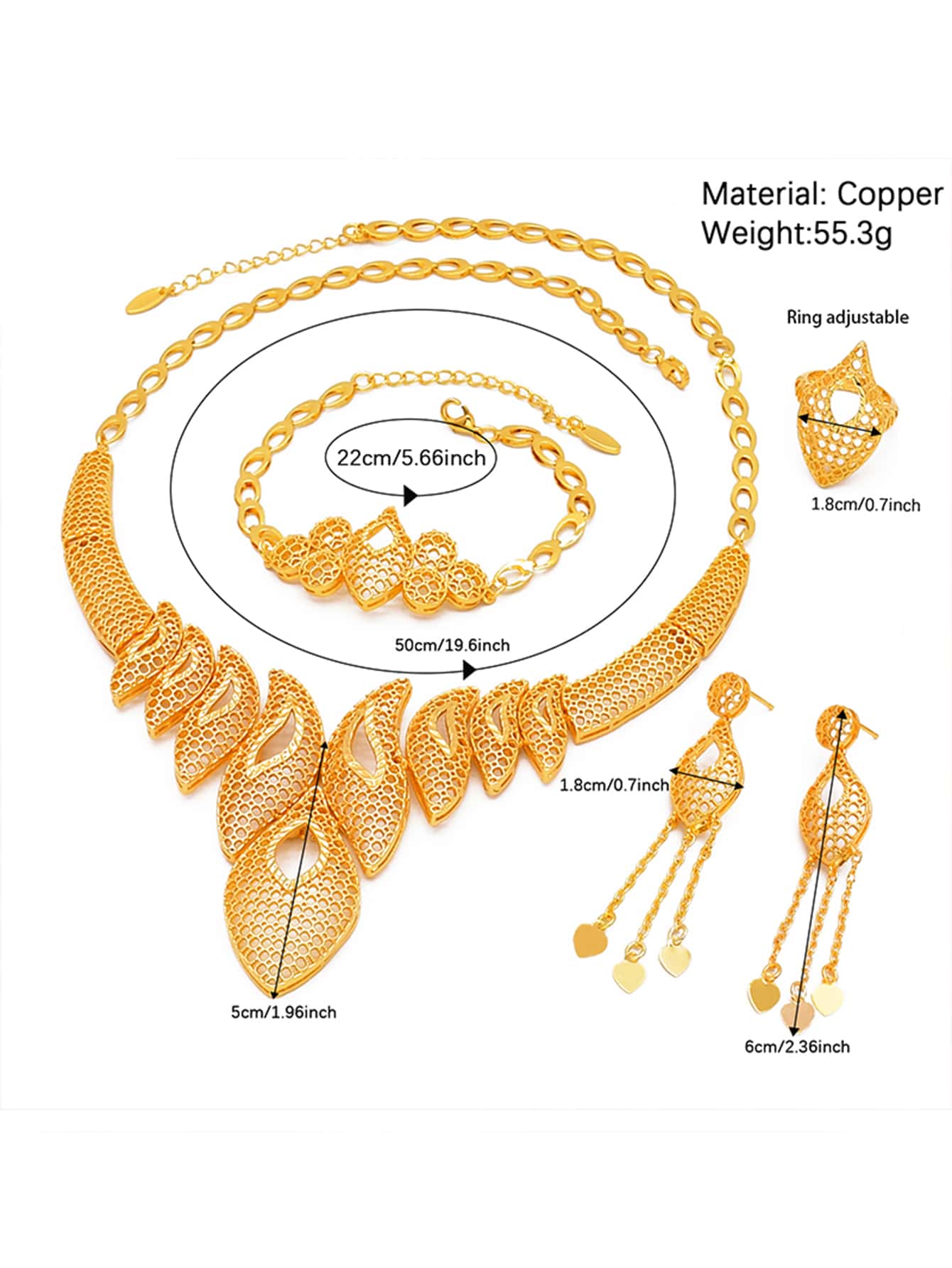 Dubai Big Copper Gold Color Jewelry Set For Women African Wedding Necklaces Eth image 3