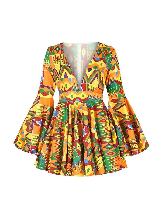 African Clothes for Women New Summer African Women V-neck Polyester Printing Lo image 0