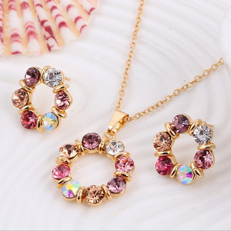 3pcs Gold Necklace Earrings Set Ladies Celebrity Simple Fashion Style Exquisite image 1