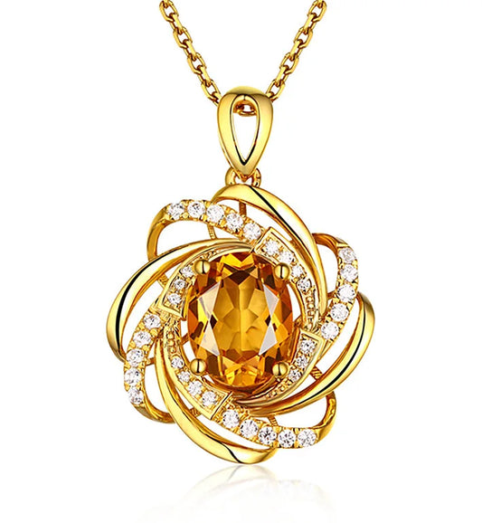 Real 18K Gold 2 Carats Topaz Pendant Women Luxury Yellow Gemstone 18 K Gold Nec image 0