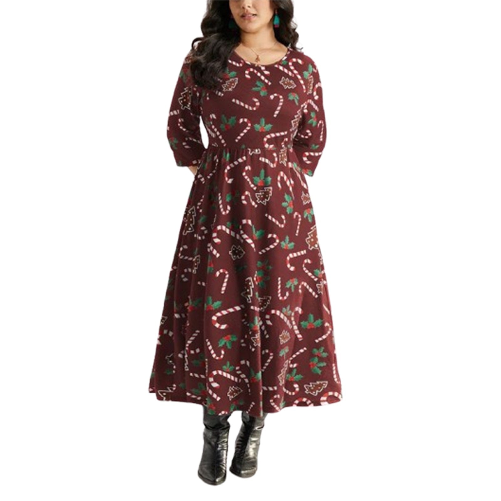 Women Plus Size Dress Snowflake Print V-Neck Sleeveless Maxi Dress Winter Elega image 4