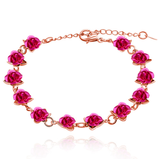Uloveido Cute Red Rose Flower Charm Bracelet for Women Girls 18K Gold Plated image 0