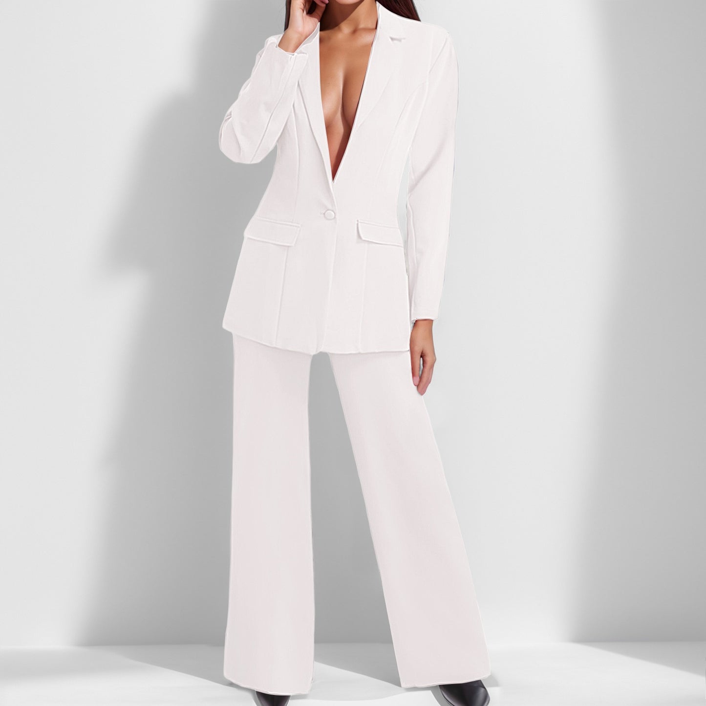 Women's Casual Solid Color Streetwear Long Sleeve Button Coat Blazer Jacket Hig image 2