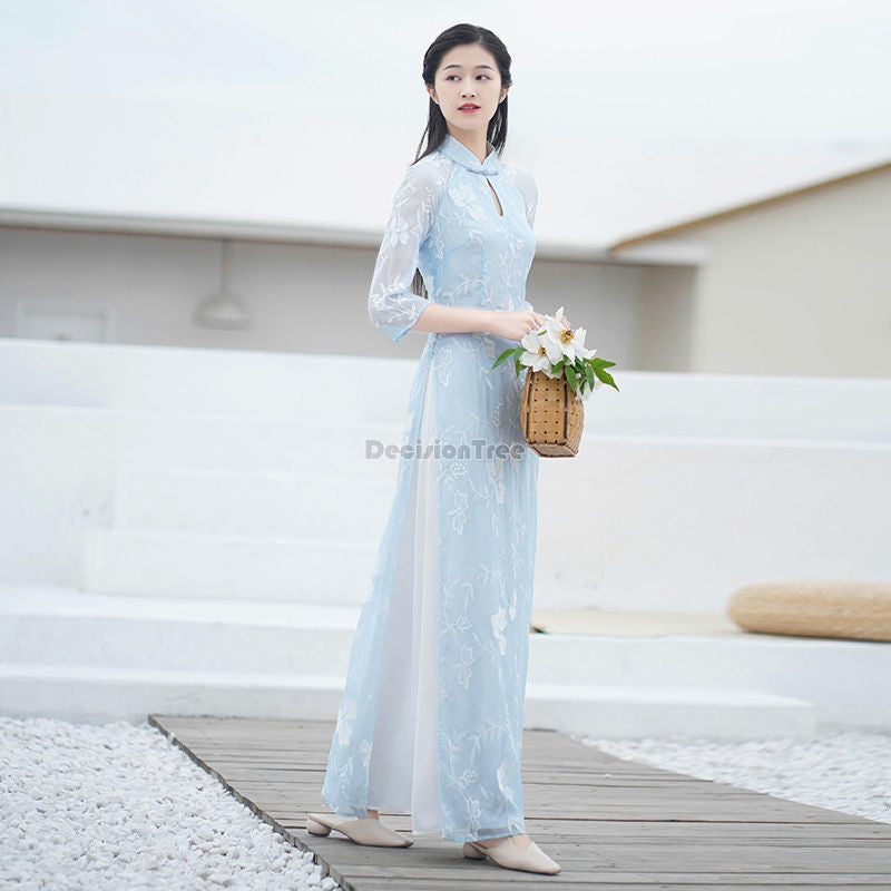 2024 vietnam aodai fairy temperament dress chinese exquisite floral jacquard te image 2