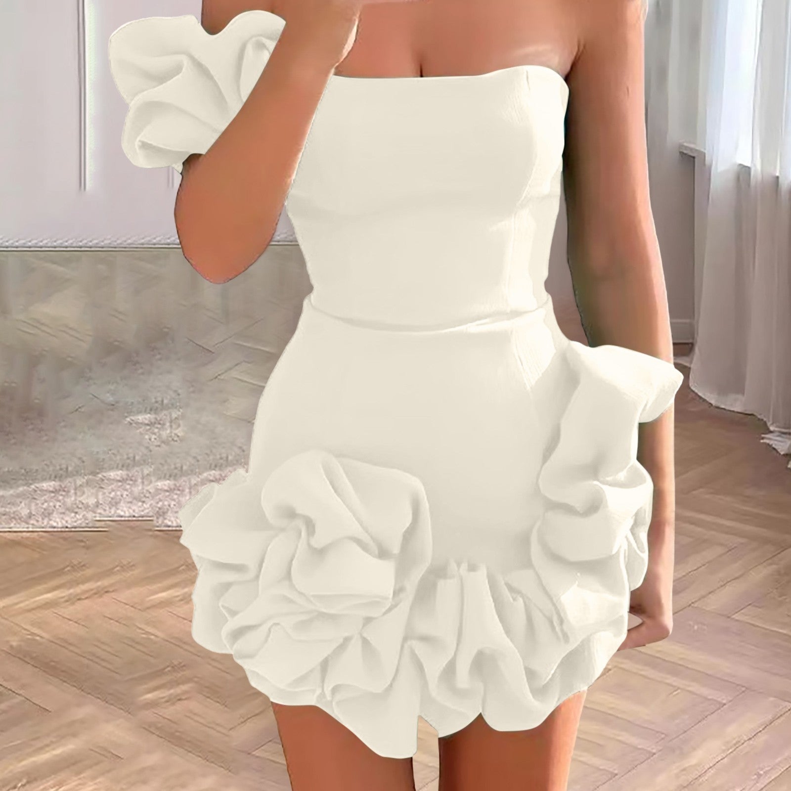Elegant Women 3D Flower Cocktail Dress One Shoulder Party Evening Dresses For W image 3