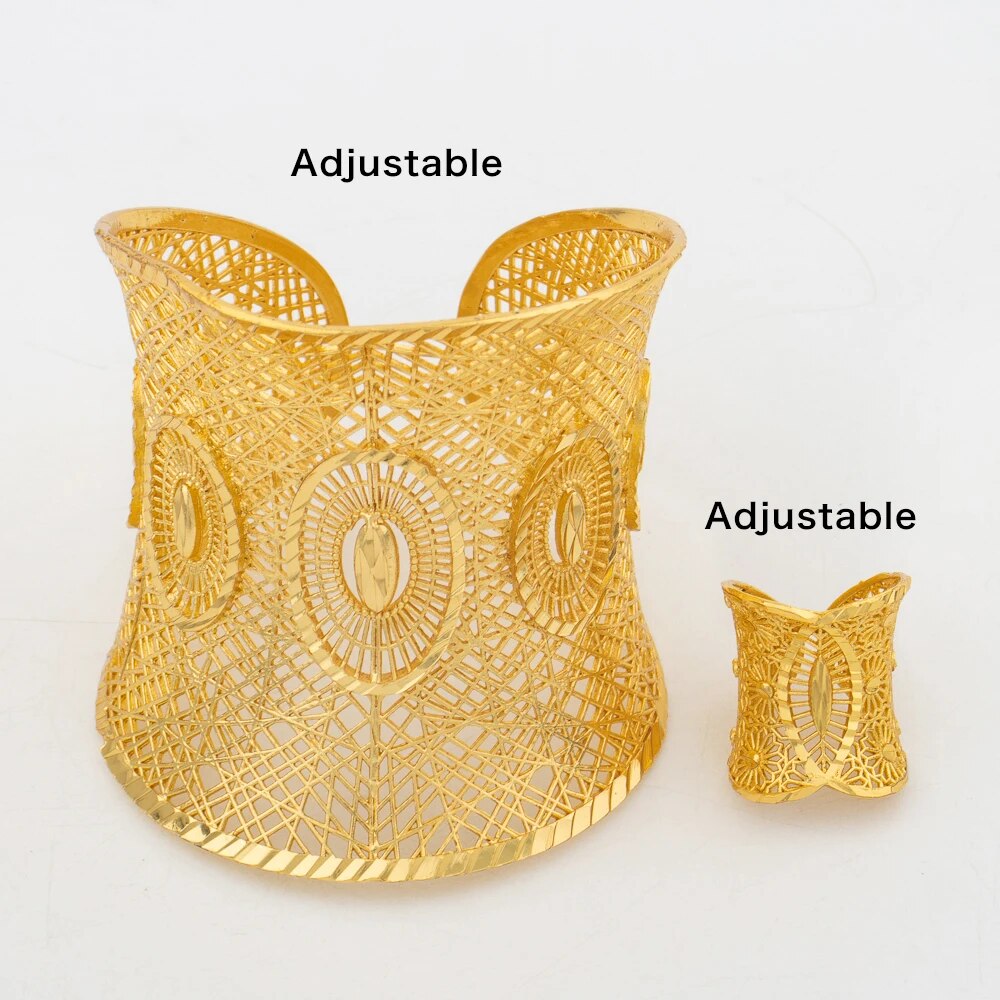 Dubai Cuff Bangle with Ring For Women 18k Gold Plated Copper Bracelet Jewelry N image 1