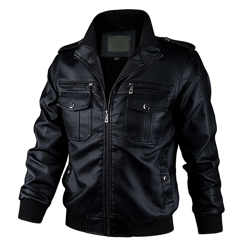 Autumn Winter Men's Motorcycle Biker Leather Jacket Men Windbreaker Fashion PU image 5