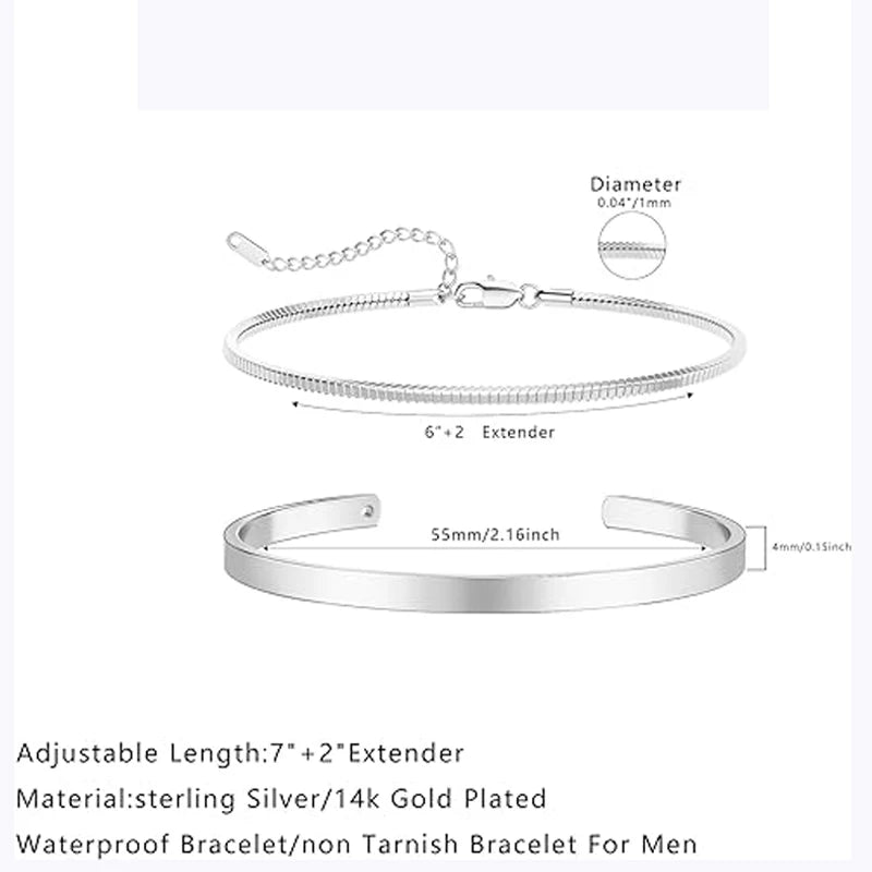 Stackable Bracelets for Men 925 Sterling Silver/14K Gold Plated Bracelet Sets D image 7
