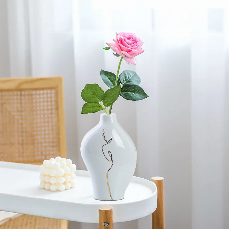 Modern Ceramic Vase Simplicity Abstract Gold Painted Vases Flower Arrangement A image 11