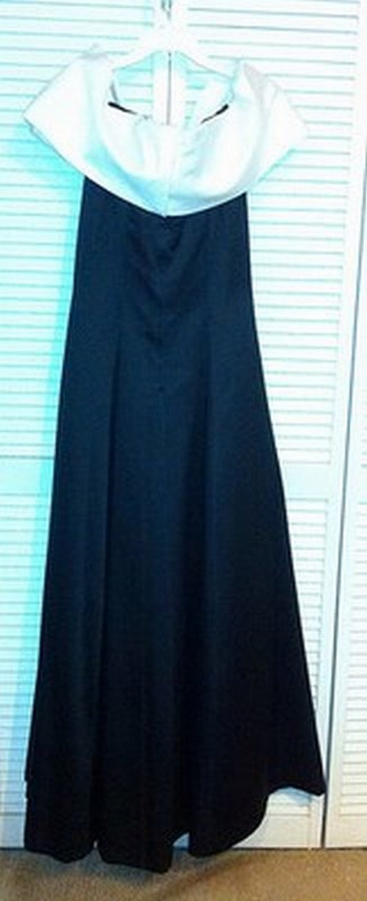 Victor Costa Women Dress Velvet Black Satin White Sleeveless Full-Length Size 4 image 0