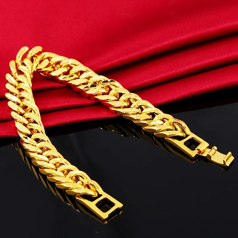 12MM 24K Pure Gold Color Bracelets for Men Women Chain Bracelet Bangles Wristba image 1