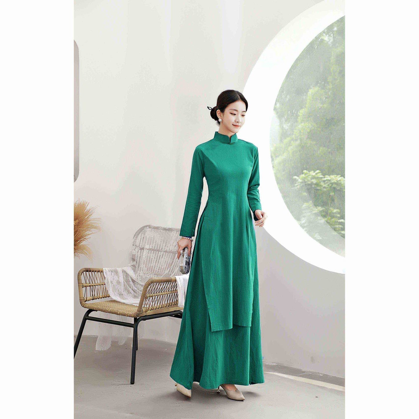 Ao Dai Dress Retro Long Cheongsam Dress large-size Art Retro Ao Dai Dress Women image 5