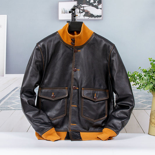 A1 Genuine 2023 Black Pilot Leather Jacket Men Military Style Plus 4XL Real Nat image 0