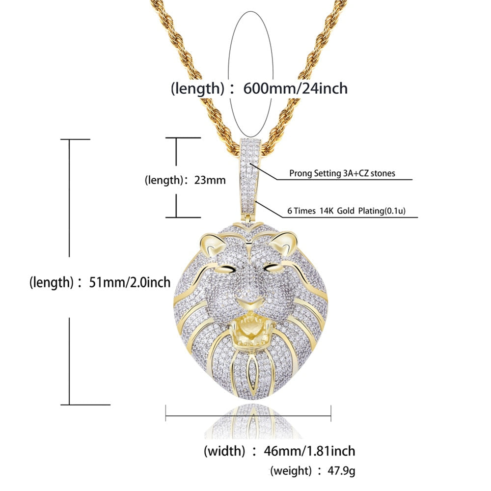 TOPGRILLZ Gold Silver Color Iced Cubic Zirconia Animal Lion Pendant Necklace image 6