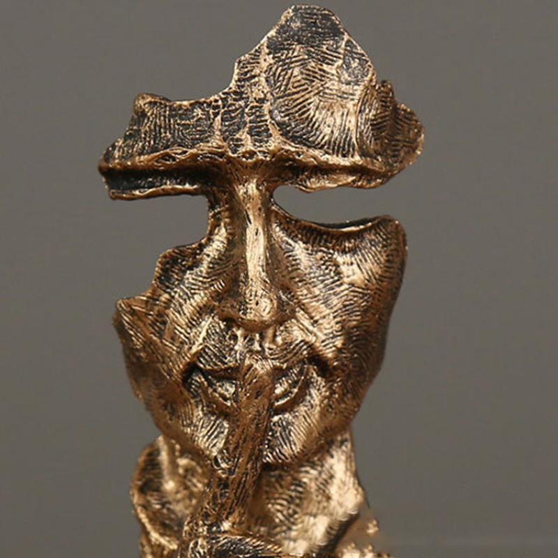 Silence Is Gold Statue Human Face Statue Abstract Sculpture Nordic Creative Dec image 1