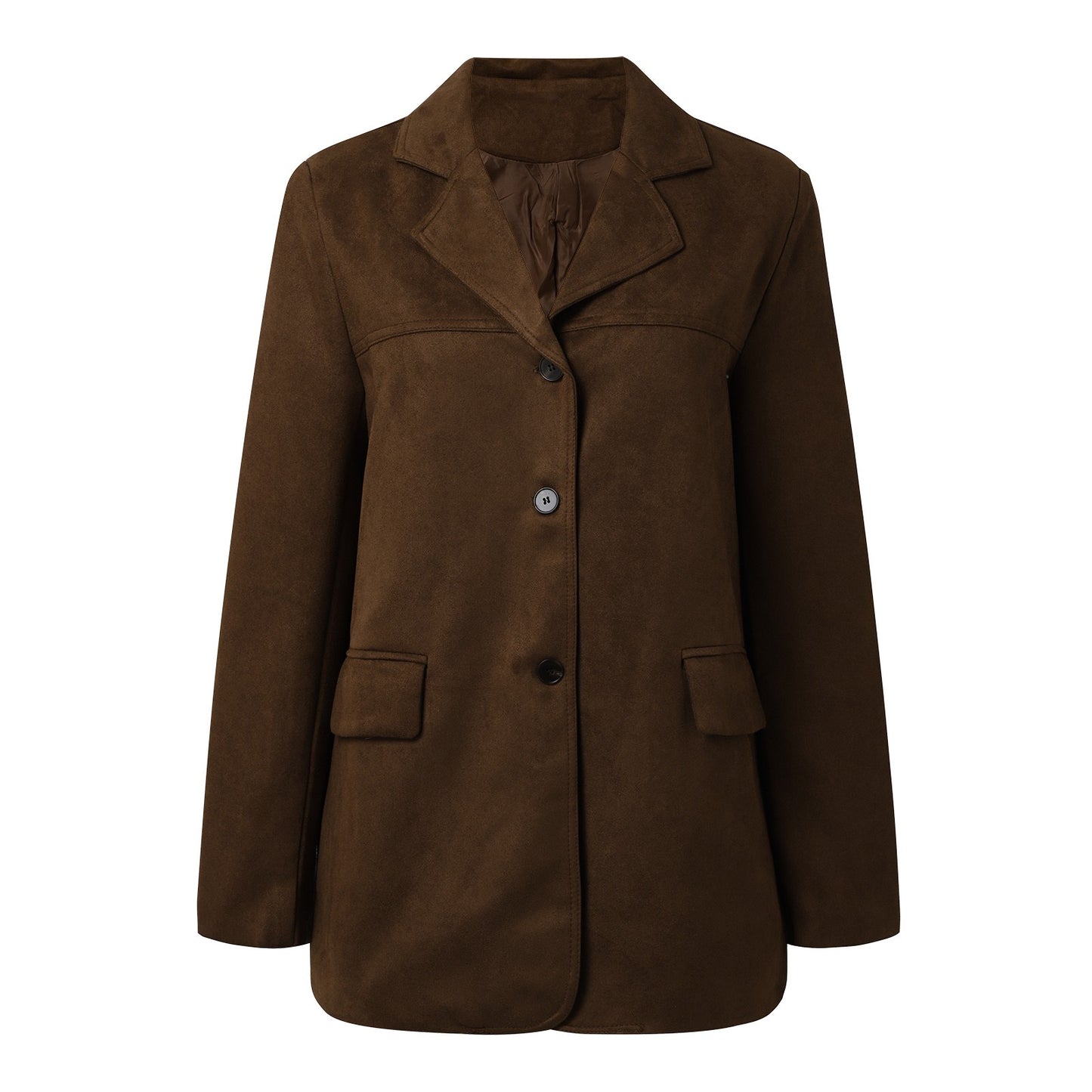 Khaki Coffee Women Suede Suit Jackets Elegant Lady Office Work Chamois Blazers  image 3