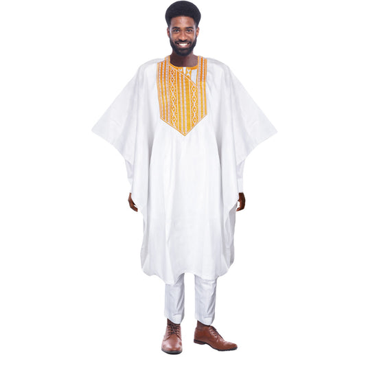 H&D New African Clothes for Men Traditional Rich Bazin Original   Embroidery Wh image 0