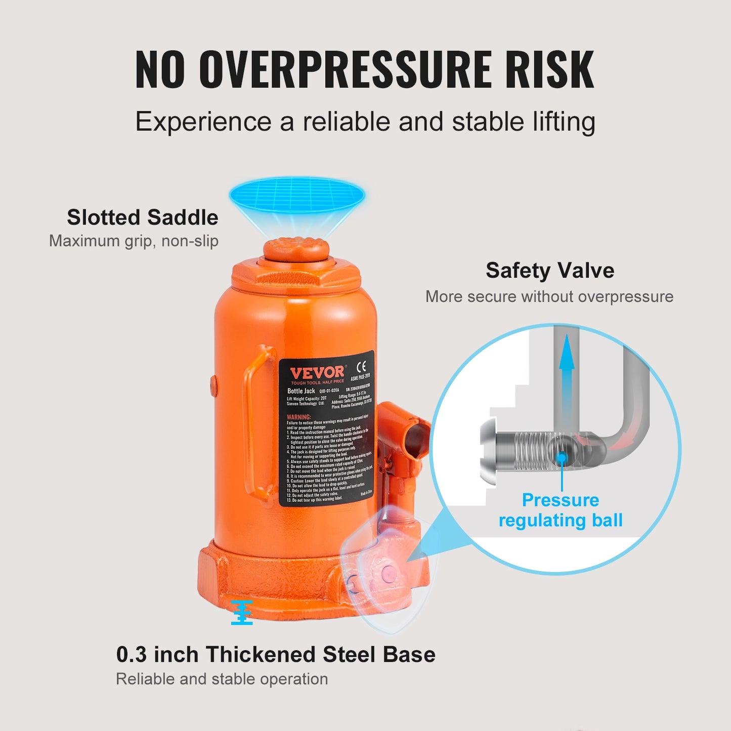 VEVOR Hydraulic Bottle Jack 20 Ton/44092 LBS All Welded Bottle Jack for Car Pic image 7