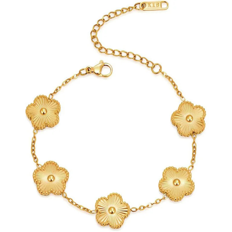 14K Gold Plated Five-leaf Clover Link Bracelets White Black Blue Gold Red Green image 35