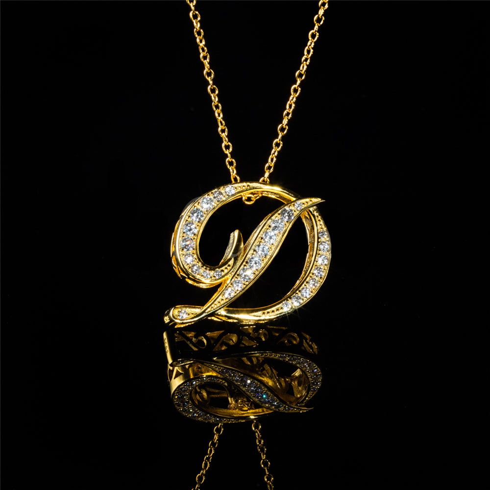 ANDYWEN 925 Sterling Silver Gold Long Chain Alphabet 26 Leter A W Pendant K H I image 5