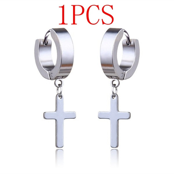 Punk Gold Color Cross Stud Earrings Hip Hop White Litter Rhimestone Jewelry Pie image 9