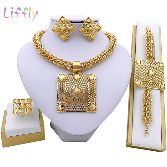 Gold Color African Jewelry Sets for Women Necklace Nigerian Bridal Wedding Luxu image 0
