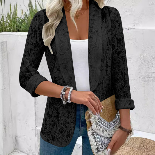 White Lace Hollow Out Women's Suit Coat Solid Open Stitch Blazers Outdoor Forma image 0