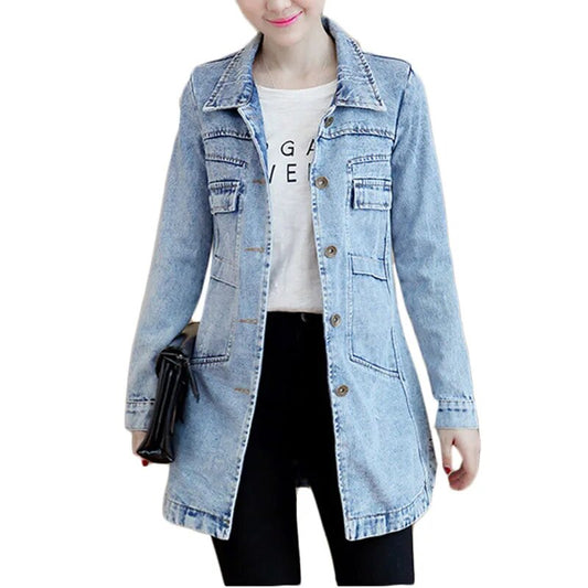 New Autumn Winter Korean Denim Jacket 5XL Women Slim Long Base Coat Women's Fra image 0