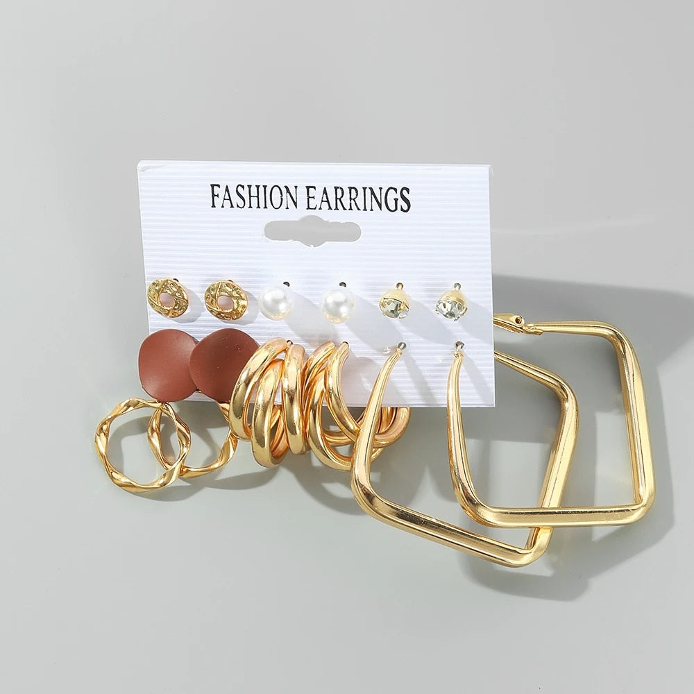 IPARAM Fashion Exaggerated Gold Color Metal Pearl Earrings for Women Geometric  image 42