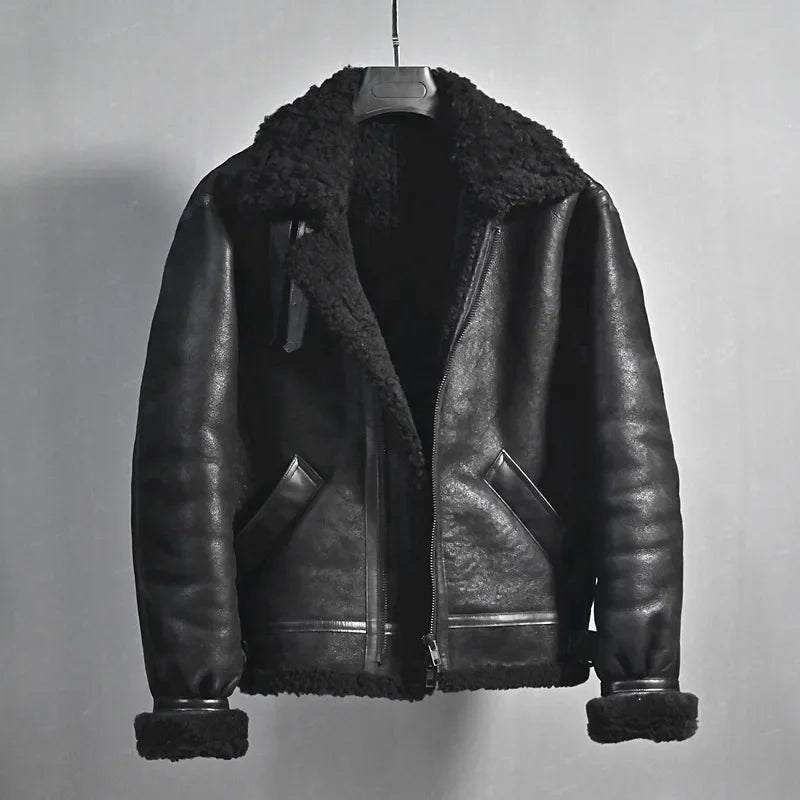 2025 Men's Winter Aviator Real Leather Jacket Sheepskin Shearling Genuine Leath image 4