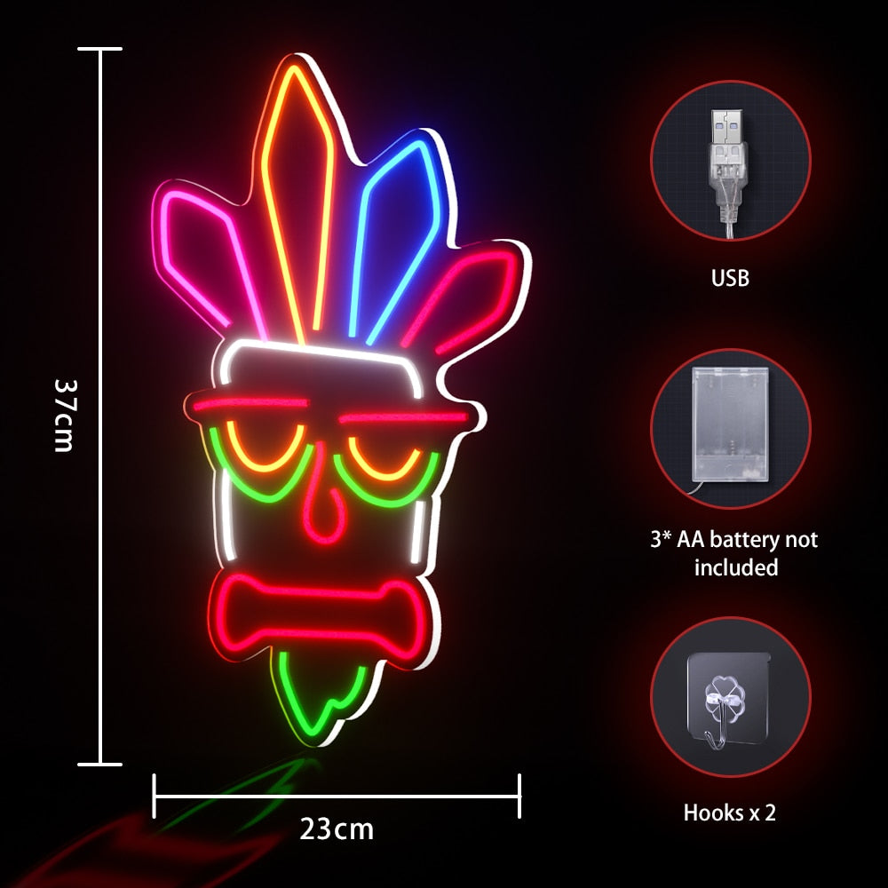 Icelaw Neon Light Indians Tiki Room Decor Wall Lamp Led Night Light Bedroom Dec image 4