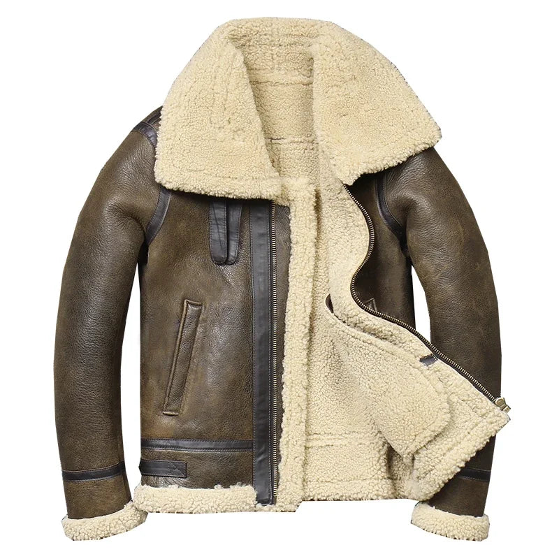 2025 Men's Winter Aviator Real Leather Jacket Sheepskin Shearling Genuine Leath image 6