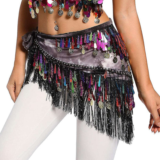 Women Belly Dance Clothing Accessories Teardrop Paillettes Fringe Wrap Elastic image 0
