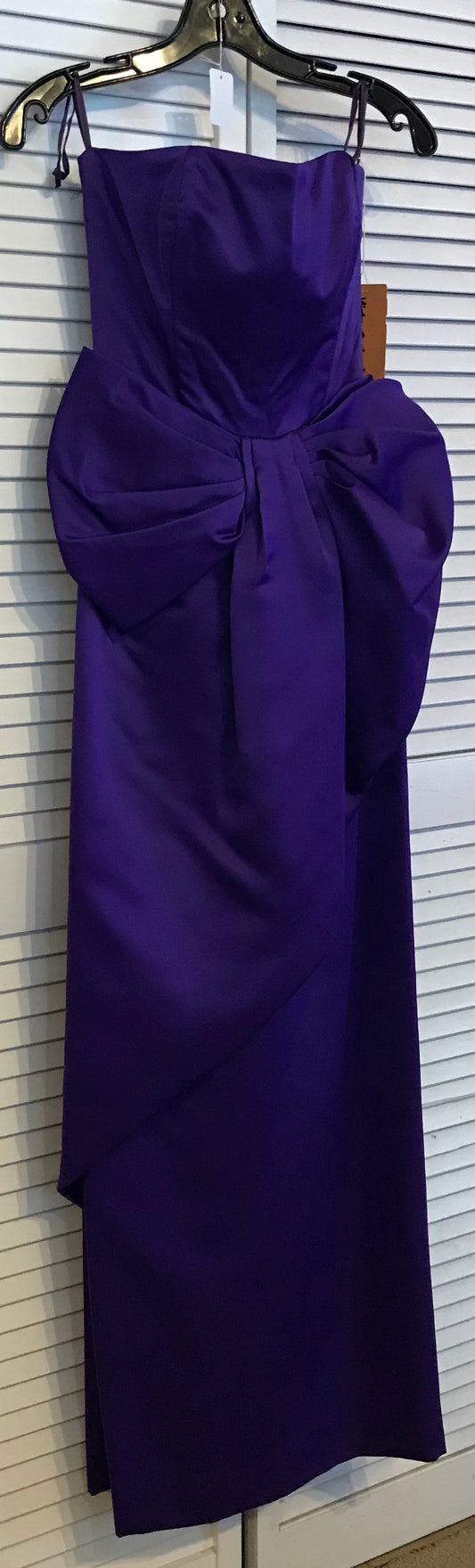 Victor Costa Women Dress Satin Purple Wrapped Large-Bow Long Size 8 image 0