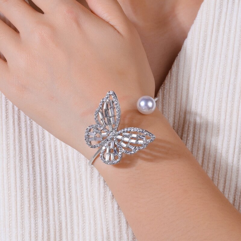 Gold-Color Butterfly Pearl Bracelet Zinc Alloy Fashion Luxury Style For Woman A image 6