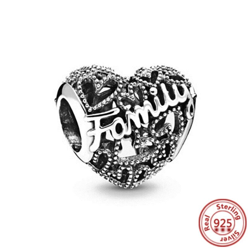 925 Sterling Silver Gold Color Family Tree Heart Crown Pendant Charm Fit Origin image 59