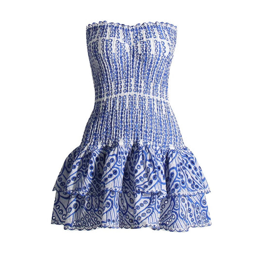 TWOTWINSTYLE Colorblock Temperament Dresses For Women Strapless Sleeveless Patc image 0