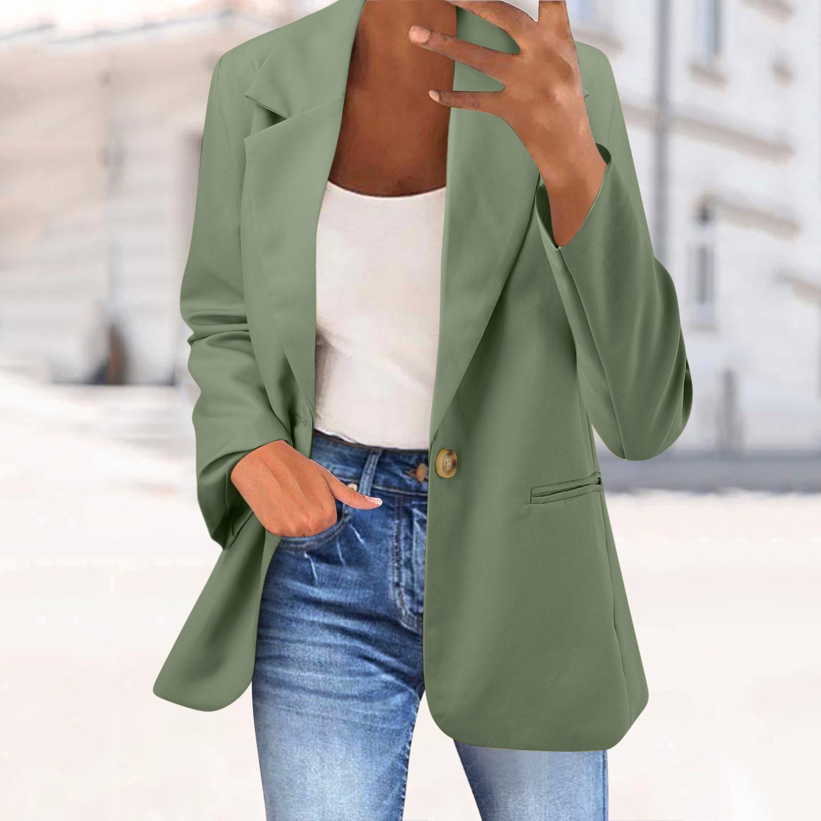 Office Business Women's Suit Jacket Elegant Solid Long Sleeve Lapel One Button  image 1